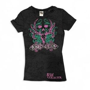 Vintage Y2K Grunge Baby Tee – Bone Collector Burnout Top